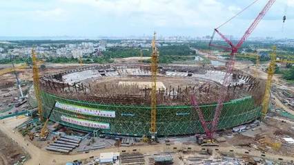 擎绿地大旗,铸海南辉煌,五源河体育场按计划完成7.30主体结构封顶
